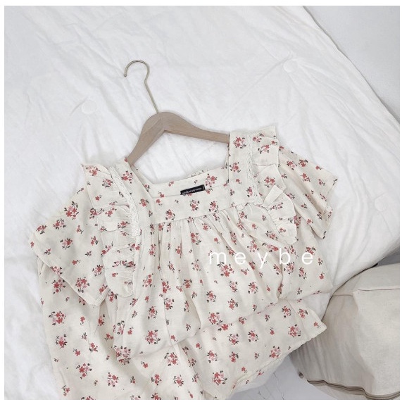 Bộ bầu sau sinh hoa nhí _Bộ Đũi Lanh cộc tay mùa hè có chun chỉnh tiện lợi có khóa mở ngực cho bé ti .