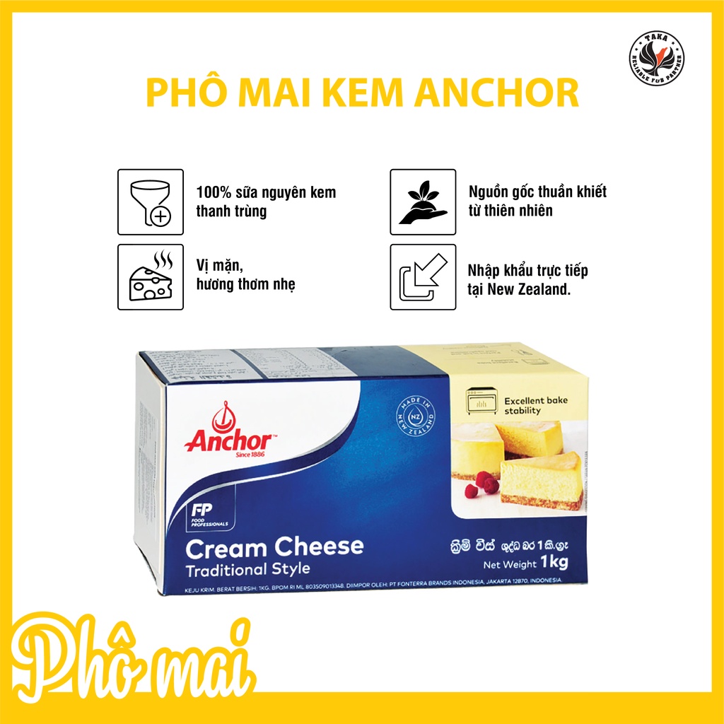 [Mã 1511FMCGSALE giảm 8% đơn 500K] Phô mai Kem hiệu Anchor (Cream cheese Anchor) hộp 1kg. Hàng công ty có sẳn giao ngay