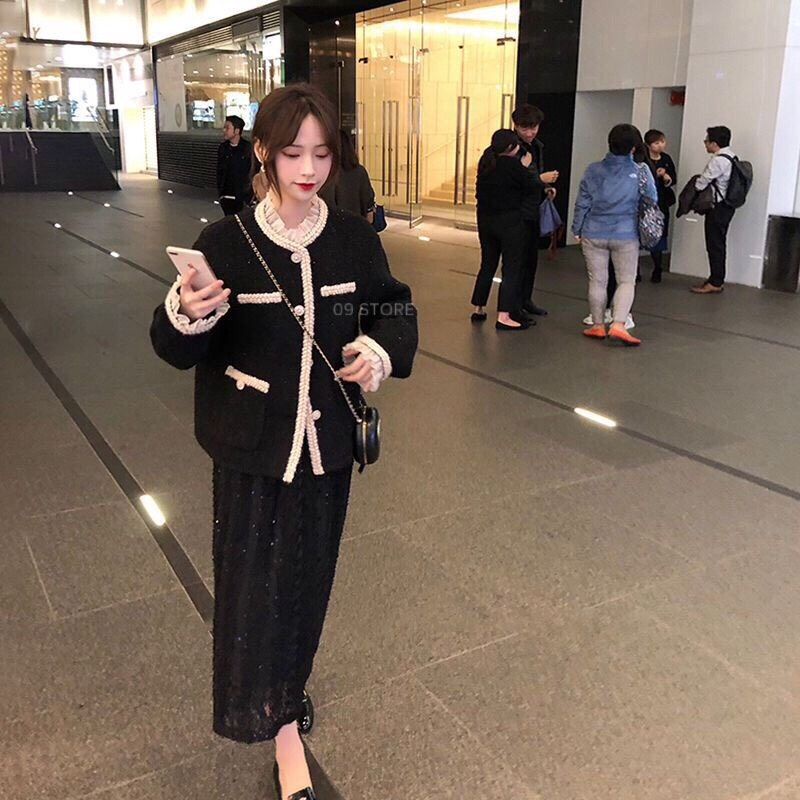 Áo khoác dạ mùa đông, áo dạ tweed tay áo nhún bèo phong cách Hàn Quốc | BigBuy360 - bigbuy360.vn