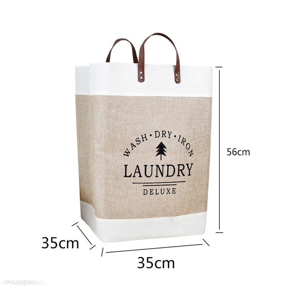 Túi sọt vải bố đựng quần áo phong cách Châu Âu, túi đựng đồ chơi đa năng, giỏ laundry loại lớn có quai xách sang trọng
