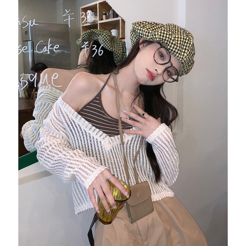 Áo Thun Tay Dài Cổ Chữ V Họa Tiết Kẻ Sọc Thời Trang 2022 Dành Cho Nữ