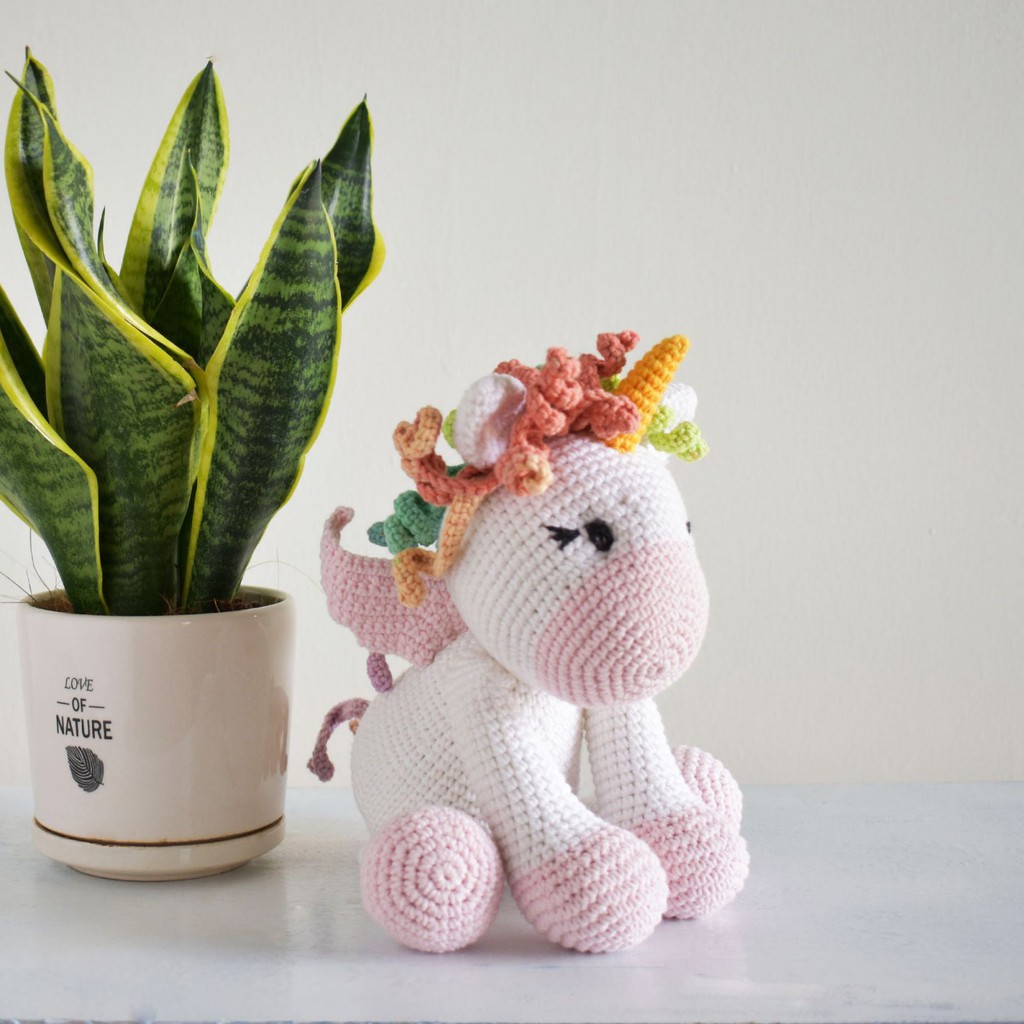 Thú bông móc len Unicorn - Kì lân móc len - Ngựa  1 sừng móc len