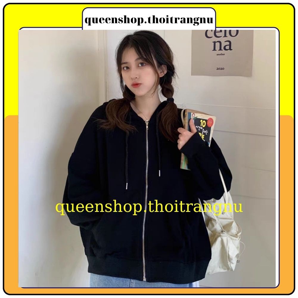 Áo khoác hoodie nỉ trơn unisex , áo nỉ mũ ulzzang có khóa kéo chất đẹp Queenshop