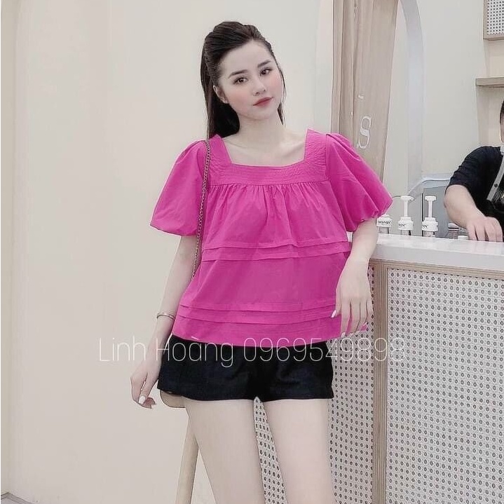 Áo cổ vuông tay ngắn dáng babydoll tầng xoè form rộng nhiều màu