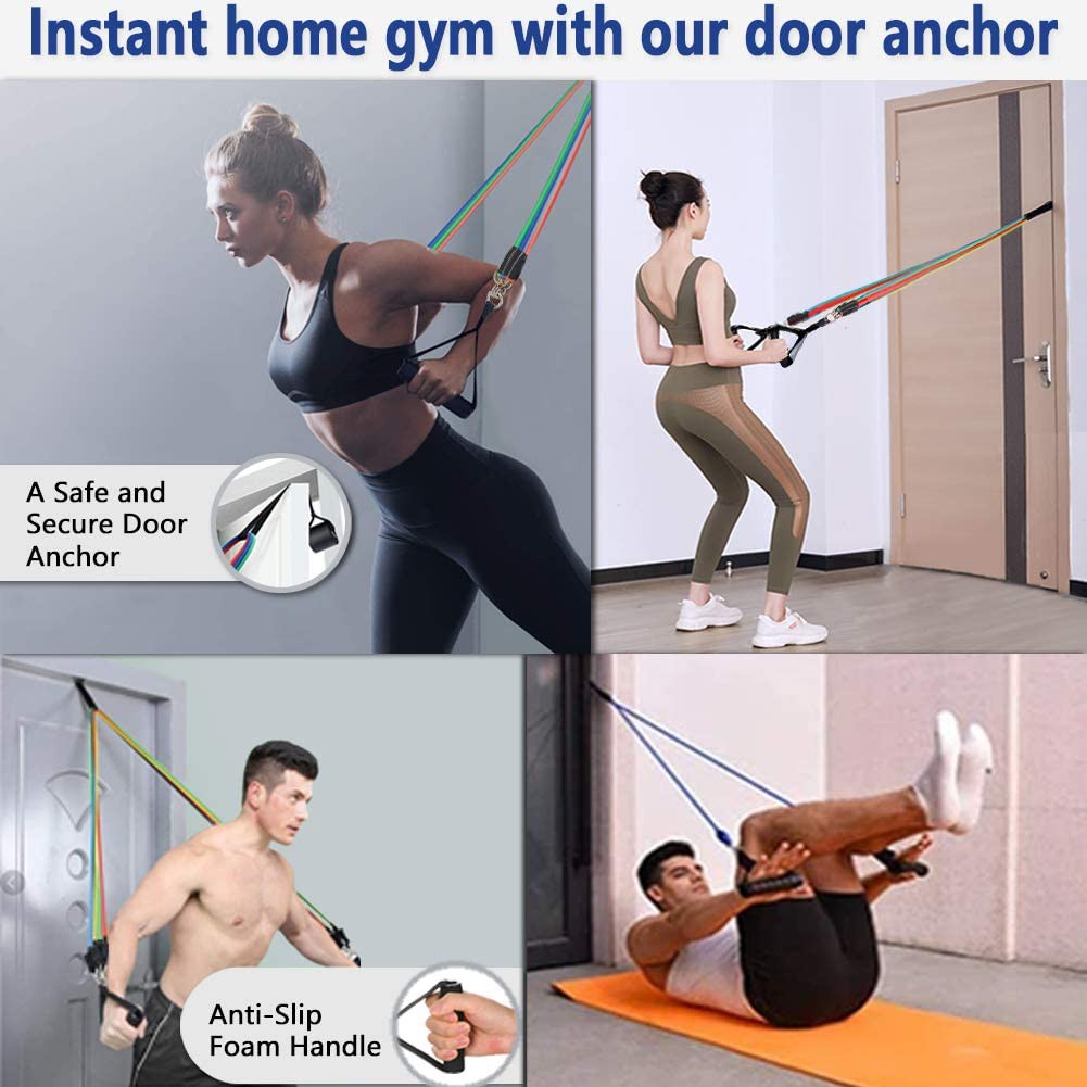 Bộ dây tập gym, yoga tại nhà, dây đàn hồi co giãn, tập nhiều động tác