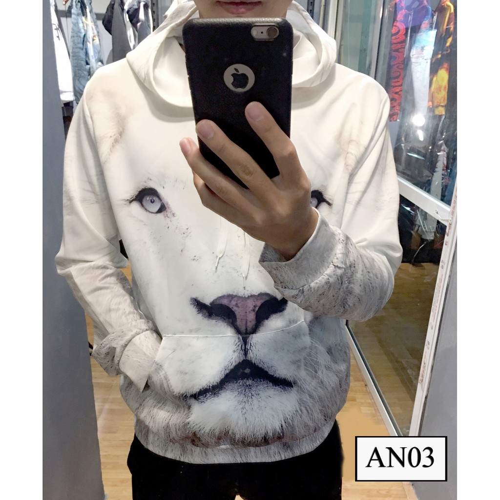 Áo Sư tử trắng 3D Siêu chất. hoodie, Áo có mũ kèm ảnh thật - new arrival