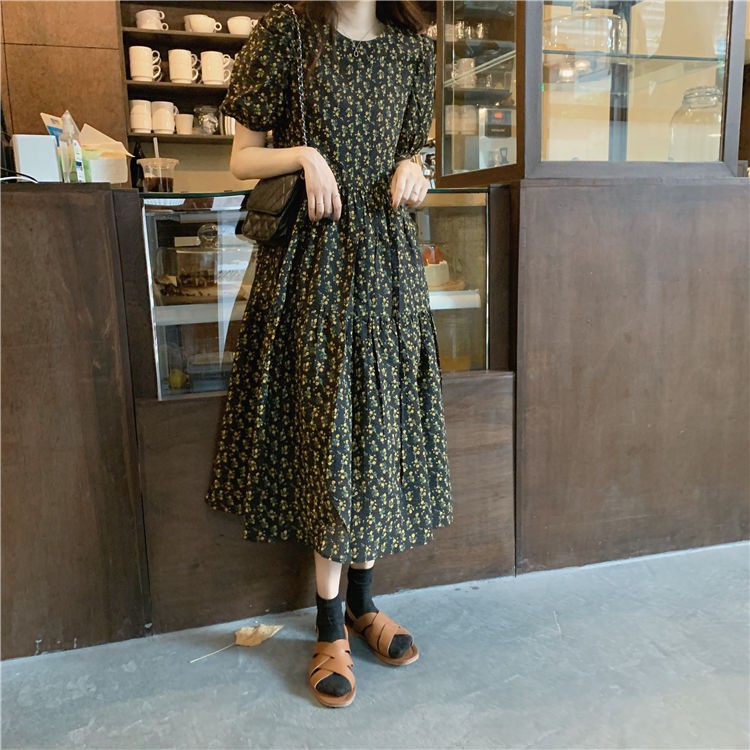 Áo Đầm In Hình Hoa Tay Phồng Phong Cách Retro Dành Cho Nữ | BigBuy360 - bigbuy360.vn