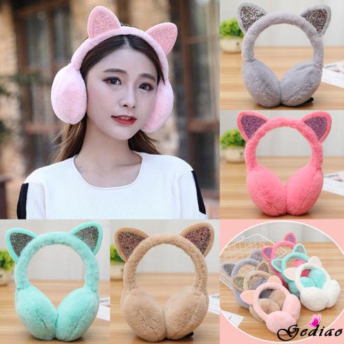 Chụp tai giữ ấm mùa đông ấm áp có tai mèo dễ thương cho nữ/trẻ em