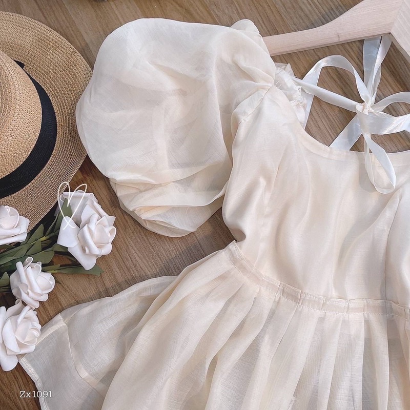 ÁO PEPLUM NUDE TAY PHỒNG PHỐI NƠ LƯNG | BigBuy360 - bigbuy360.vn