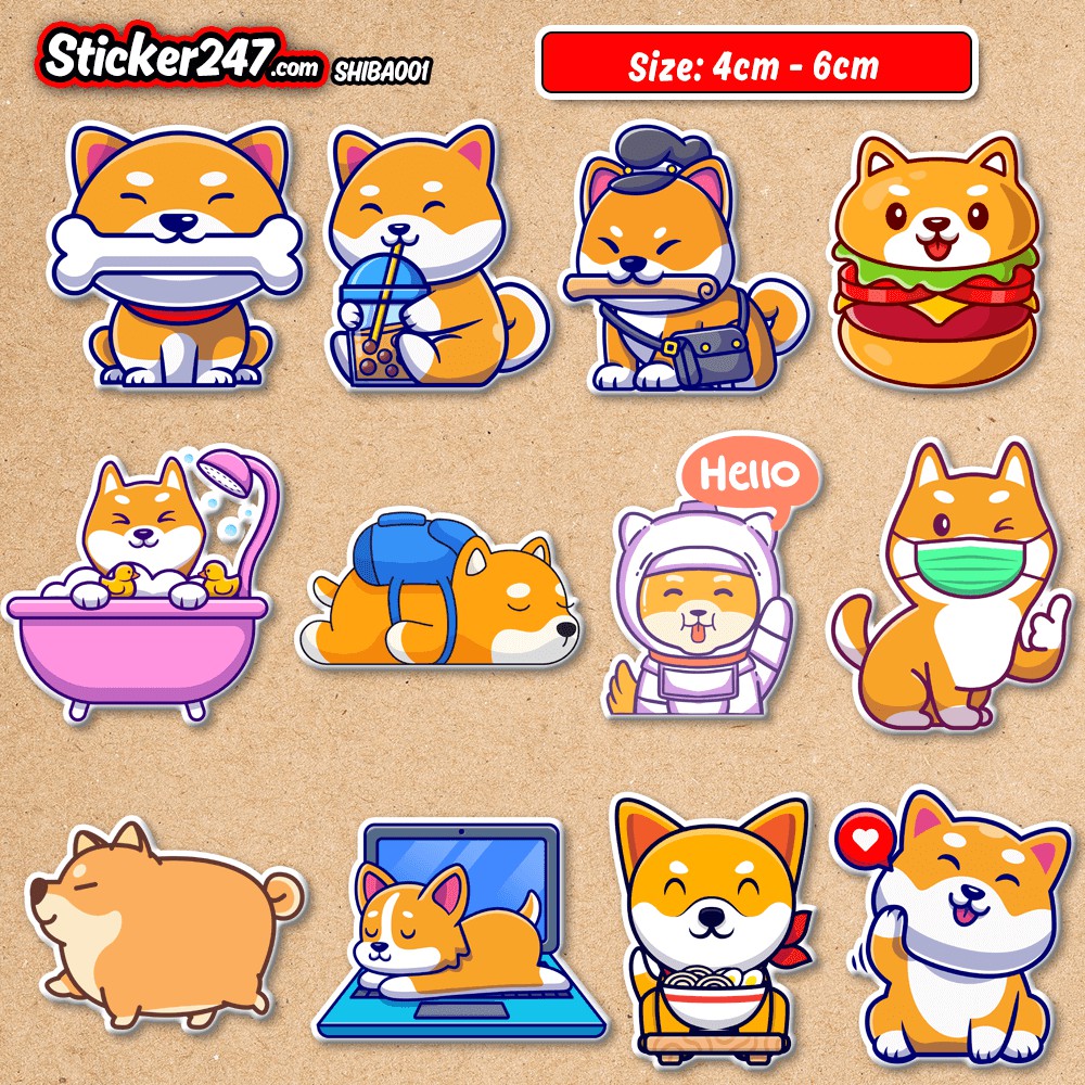 Sticker chó Shiba chống nước sticker dán laptop, điện thoại, đàn guitar, mũ bảo hiểm, vali - Sticker247
