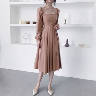 Ulzzang Váy xếp ly cổ vuông hàng cao cấp M001