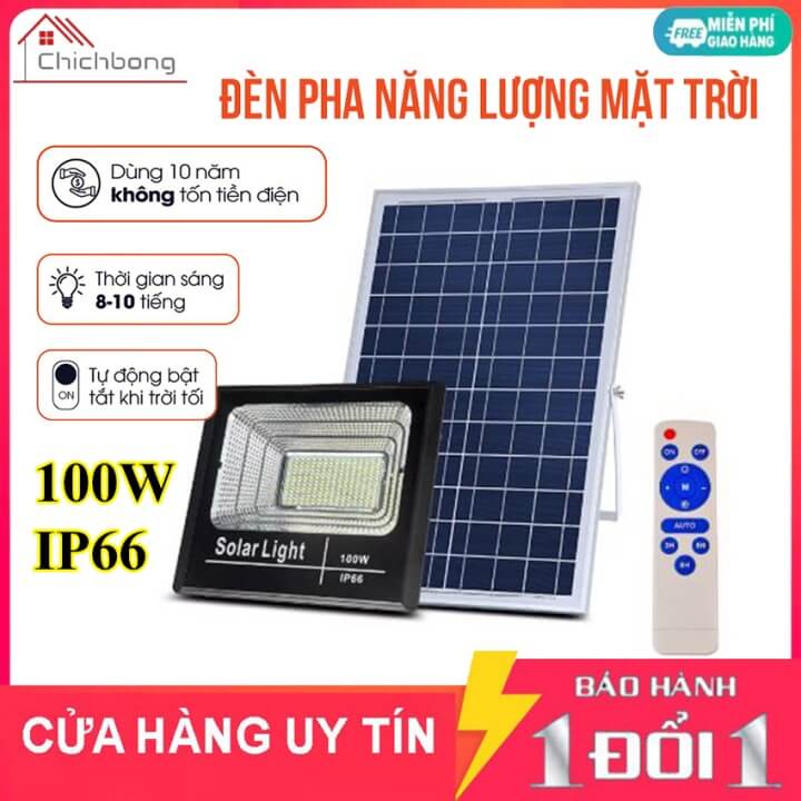 Đèn pha năng lượng mặt trời 100w cảm biến tự động sáng 400 Led, đèn năng lượng mặt trời 100w