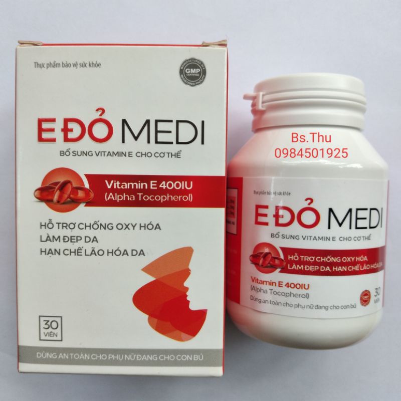 E ĐỎ MEDI Bổ sung vitamin E cho cơ thể, hỗ trợ chống oxy hóa, hạn chế lão hóa da, bảo vệ da, hỗ trợ làm đẹp da