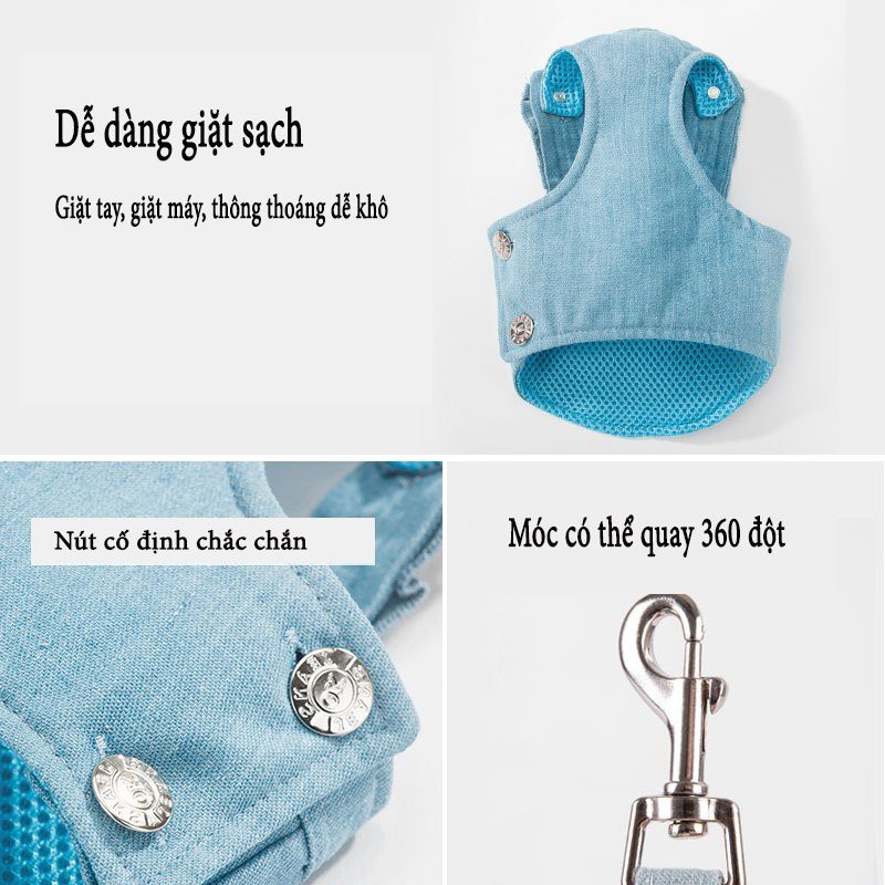 COMBO áo và dây dắt chó mèo con chất liệu cotton mát, hình động vật dễ thương DCM13