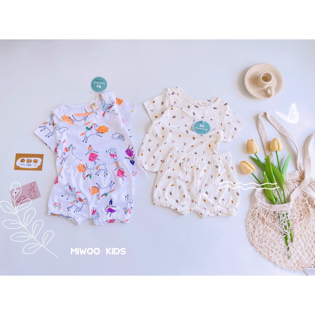 Bộ bé gái viền cổ họa tiết xinh xắn mùa hè HM190