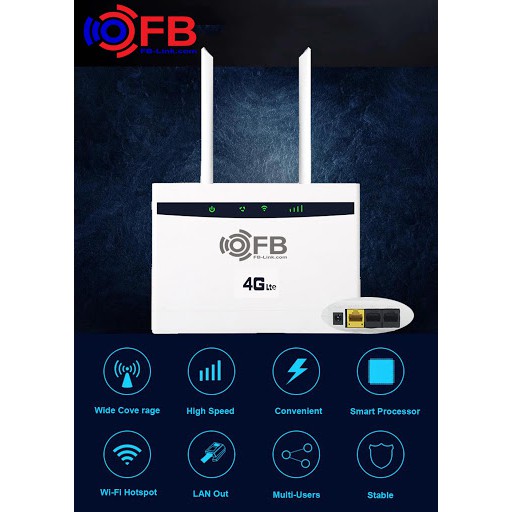 BỘ PHÁT WIFI 4G LTE FB-LINK CPE-V01 (2 ANTEN - 32 USER - 3 PORT) - CHÍNH HÃNG FB-LINK