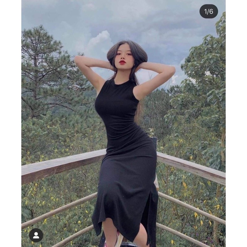ĐẦM BODY VÁY ÔM ĐEN XẺ TÀ CHẤT DÀY GIÃN 4 CHIỀU XB | BigBuy360 - bigbuy360.vn