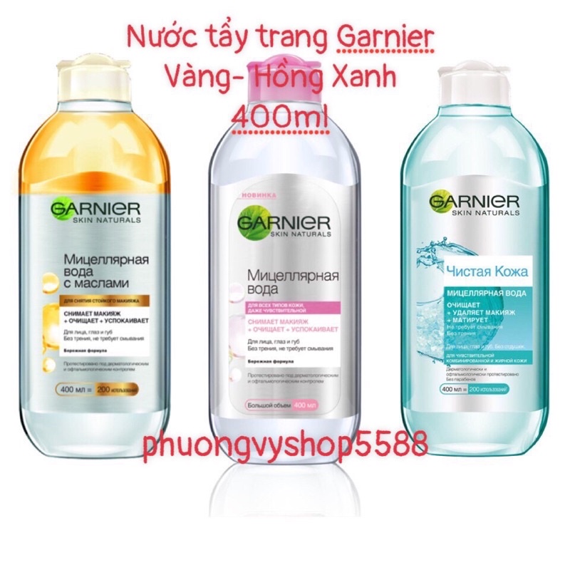 [400ml]- Nước Tẩy trang Micella Garnier Vàng- Hồng- Xanh Nga