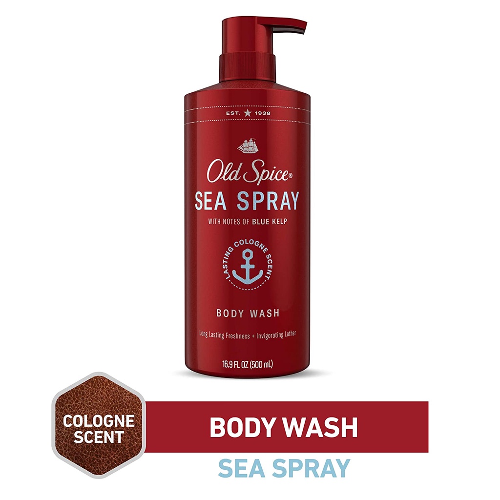 Sữa tắm nước hoa nam Old Spice lasting cologne Body Wash for Men Sea Spray 500ml (Mỹ)