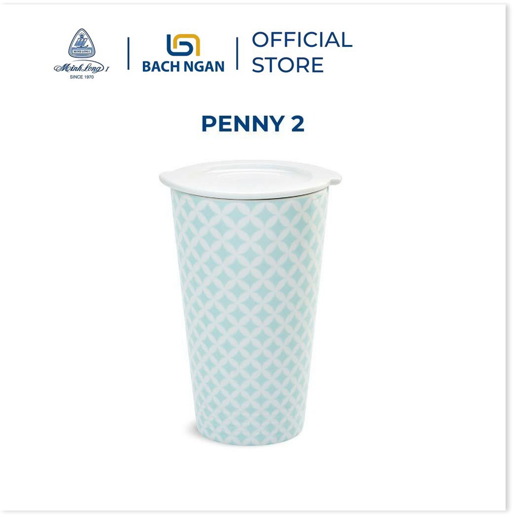 Ly sứ dưỡng sinh Minh Long 0.48 L - Penny 2 có nắp dùng để uống trà, cafe kiểu dáng sang trọng,cao cấp, giữ nhiệt tốt và