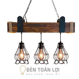 Đèn thả hộp gỗ 3 lồng sắt độc đáo cho quán cafe (Chưa bóng)- Đèn toàn lợi
