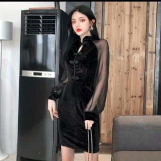 Sườn xám tay phối voan