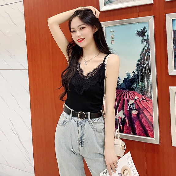 Cocory vn Áo hai dây phối ren quyến rũ cho nữ