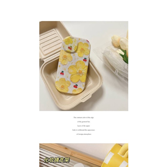 Ốp Điện Thoại Họa Tiết Tranh Sơn Dầu Có Giá Đỡ Hình Hoa Vàng Cho iPhone13promax 11 12 xr xsmax #8