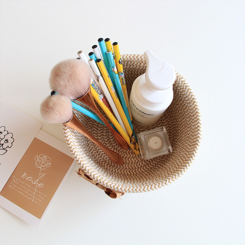 Giỏ Đựng Đồ Bằng Dây Cotton Bện Thủ Công Phong Cách Bắc Âu Đơn Giản Sắp Xếp Gọn Gàng Cho Nhà Tắm