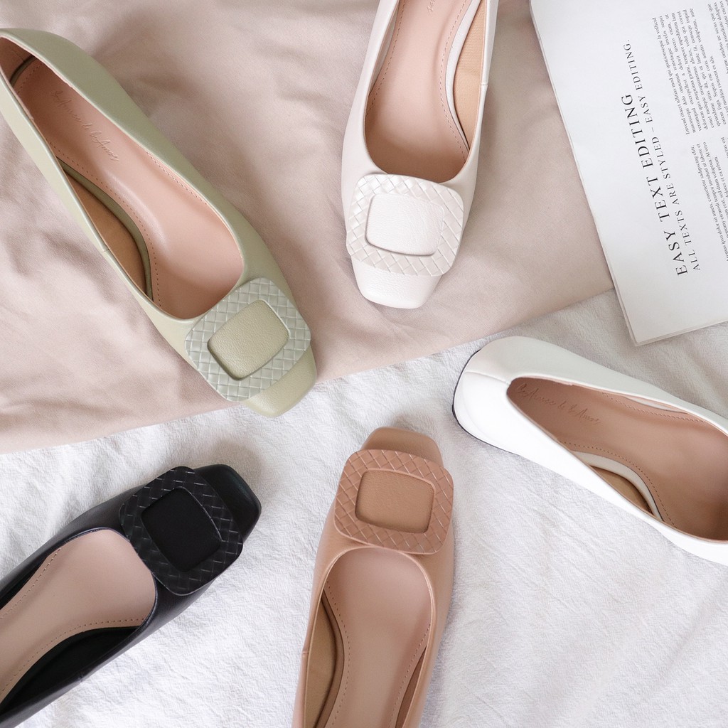 Giày Cao Gót Nữ bAimée &amp; bAmor Đế Vuông Mũi Nhọn Cao 3 Phân Công Sở Thời Trang Chính Hãng Đẹp Cao Cấp Màu Đen Trắng 1645