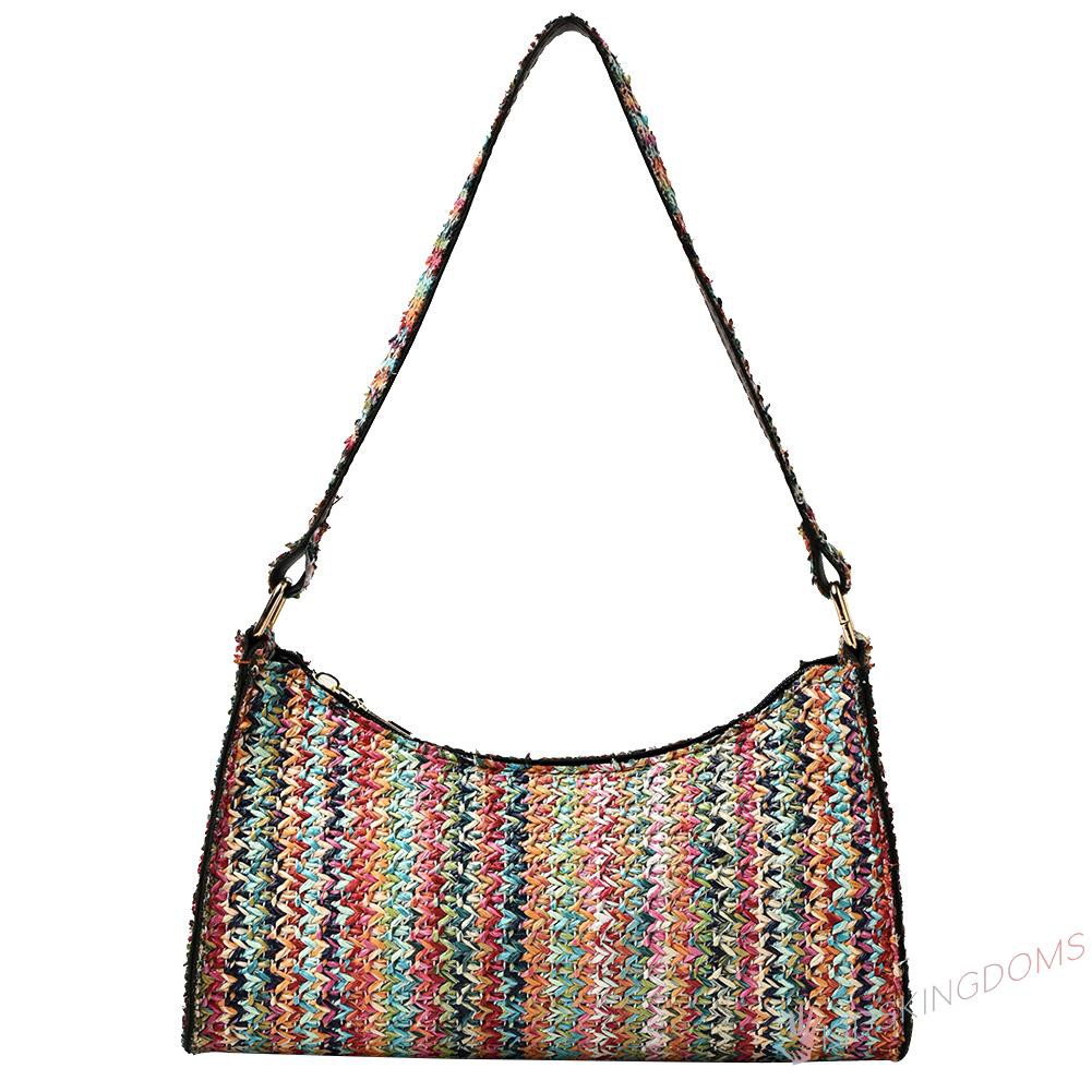 【Big Sale】Bohemian Women Straw Woven Shoulder Hobos Bag Beach Small Handbag Purse