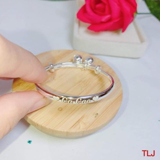 Vòng S99 khắc tên treo 2 chuông trang trí bằng bạc ta
