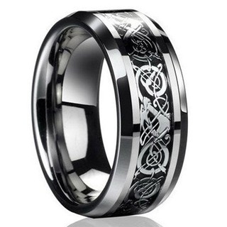 Nhẫn thép titan không gỉ chạm khắc họa tiết rồng thời trang dự tiệc cưới dành cho nam