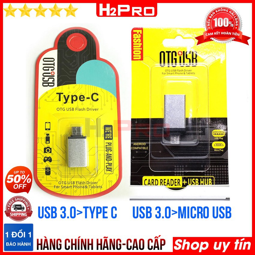 Đầu chuyển đổi usb 3.0 sang Type C-Micro USB OTG H2Pro chính hãng, đầu chuyển đổi usb 3.0 sang Type C-Micro USB cao cấp