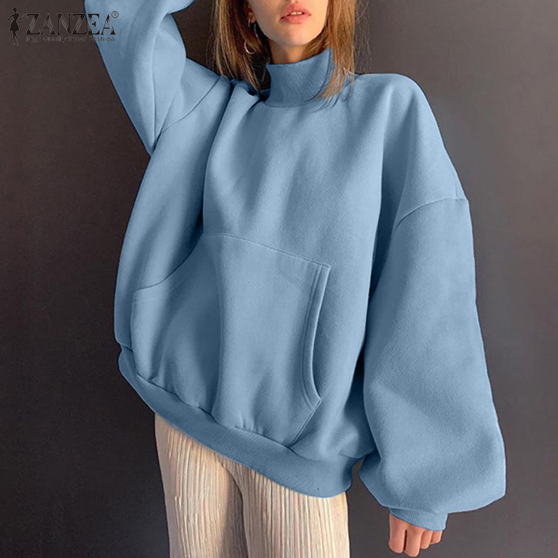 Áo dài tay ZANZEA cổ cao màu trơn dáng rộng thời trang đường phố dành cho nữ  | BigBuy360 - bigbuy360.vn