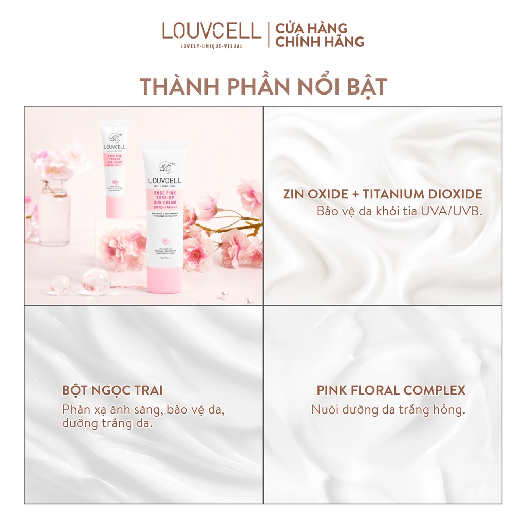 Kem chống nắng làm trắng da tức thì Louvcell Rose Pink Tone Up Sun Cream 50 ml