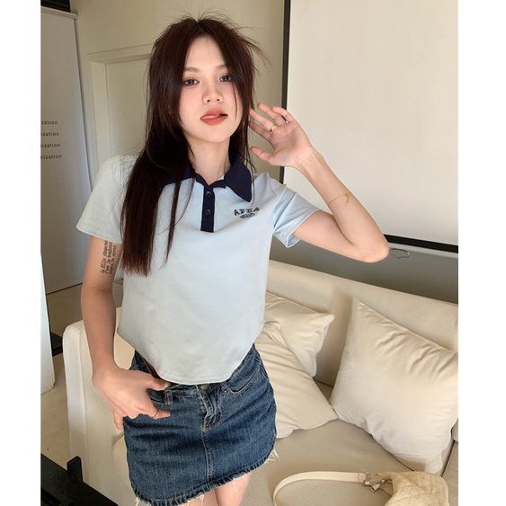 QADCOL Áo thun QADCOL tay ngắn cổ bẻ ôm dáng thời trang cho nữ