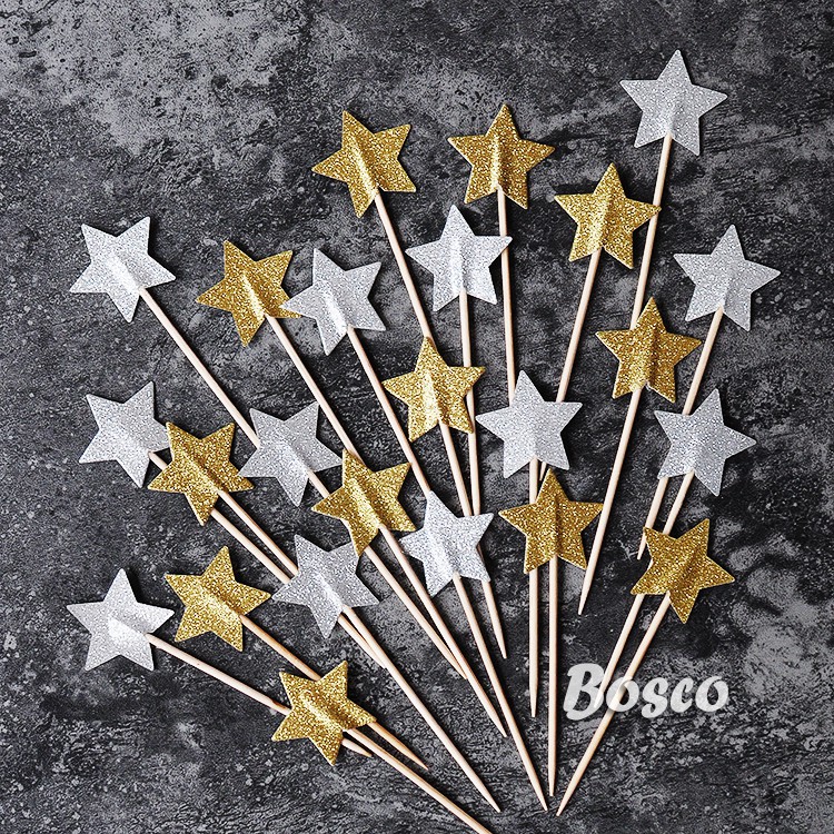 Set 10 que tim/sao nhũ các loại_Phụ kiện trang trí bánh sinh nhật