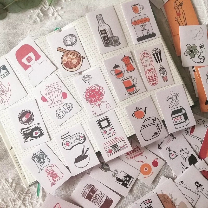 Set 20 sticker phong cách sống và aesthetic life style nhiều tông màu dùng trang trí bullet journal - ginandtonic