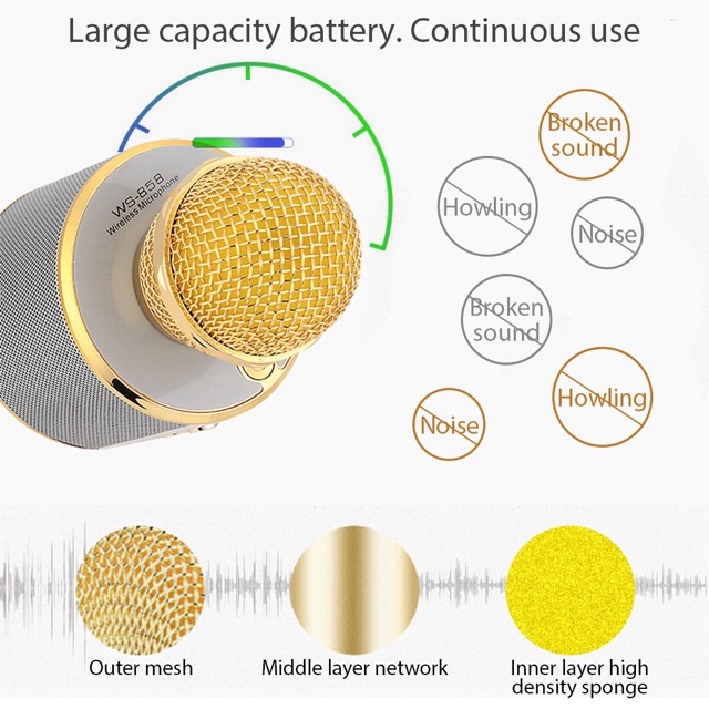 Micro karaoke kết Nối Không Dây Bluetooth WS858 Chính Hãng