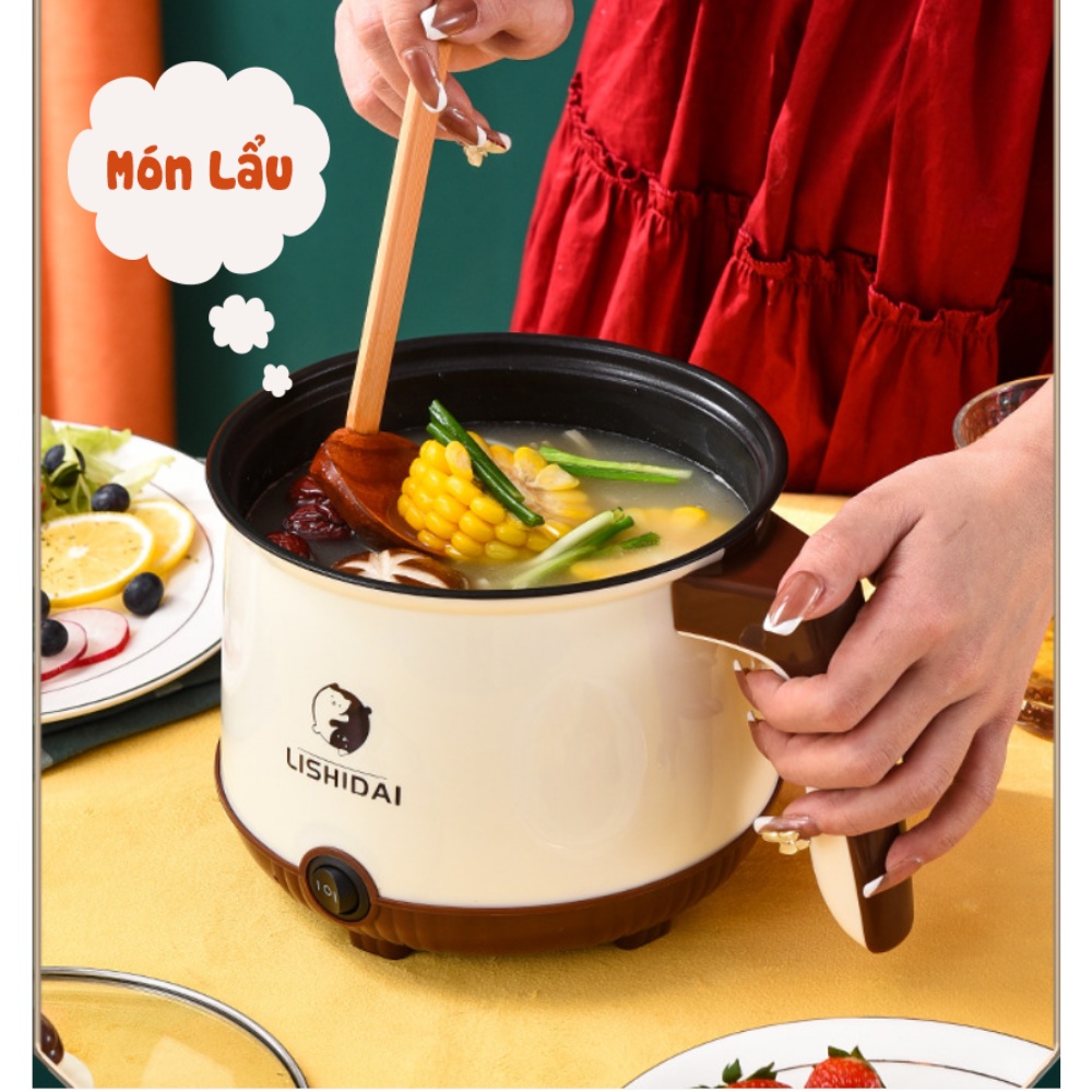 Nồi Lẩu Điện Ca Nấu Mì, Chiên, Sào Đa Năng Lishidai Mini LZH-18 Dung Tích 1.8L - Lòng Nồi Chống Dính - Bảo Hành 1 Năm