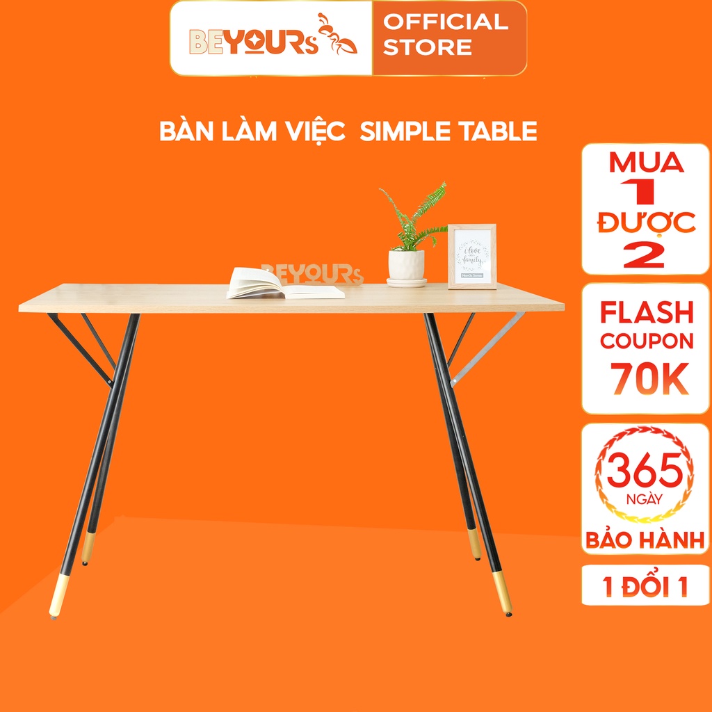 Bàn Làm Việc Gỗ Chân Sắt BEYOURs Simple Table Chắc Chắn Thông Minh - Dễ Dàng Lắp Ráp - Nội Thất Phòng Làm Việc