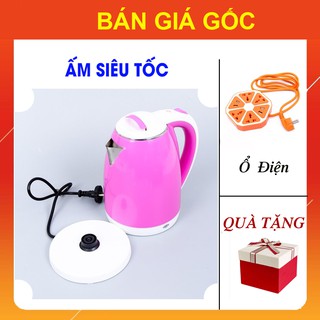 Ấm Siêu Tốc 2 Lớp 2L Mini [COMBO TẶNG KÈM ] Ổ Cắm Điện Có Cổng Usb GIÁ SỈ, Ấm Đun Nước Vỏ Nhựa Cách Nhiệt Inox 304 Mini