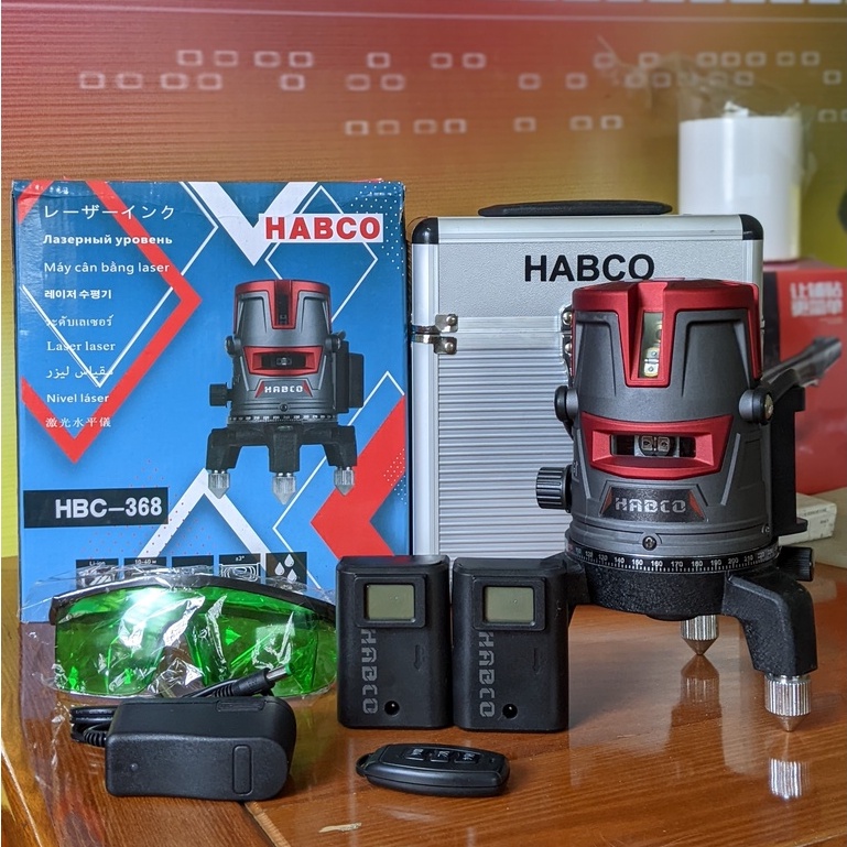 Máy cân bằng laser 5 tia xanh siêu sáng HABCO 368 chế độ tìm tia ngoài nắng tặng chân máy 1m2 inox 304