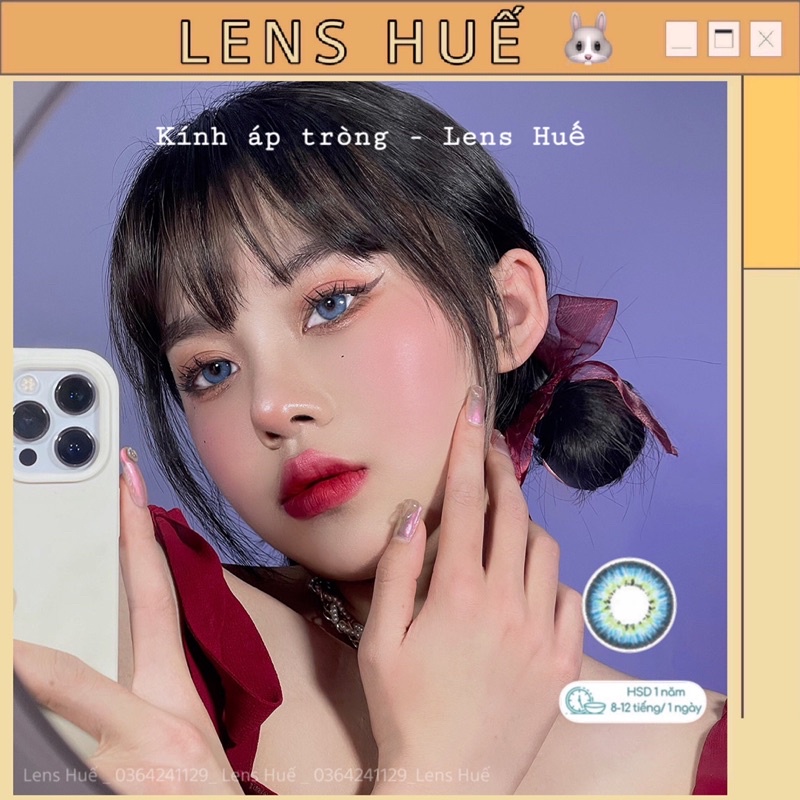 Lens Blue - xanh dương mắt ướt tây nhẹ, viền nhẹ giãn vừa tone Hàn Quốc - Lens Huế