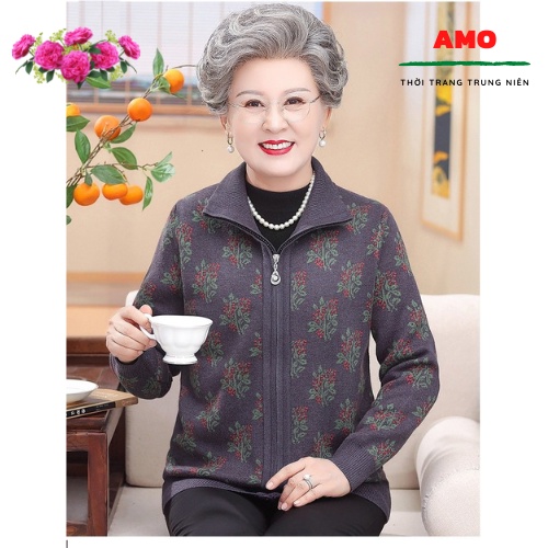 Áo khoác len cao cấp cho mẹ, cho bà, len kéo khóa cừu