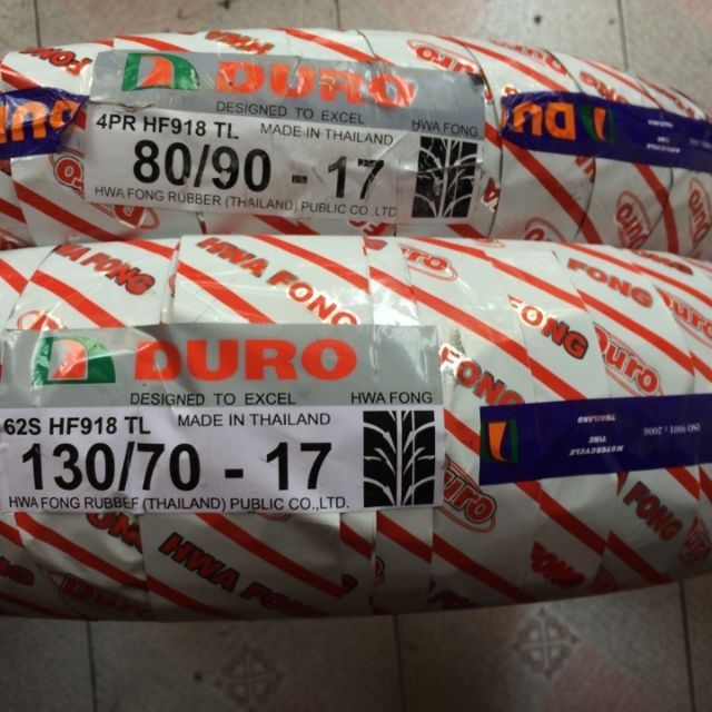 COMBO 80.90.17 và 130.70.17 lốp xe DURO ( Thái Lan).