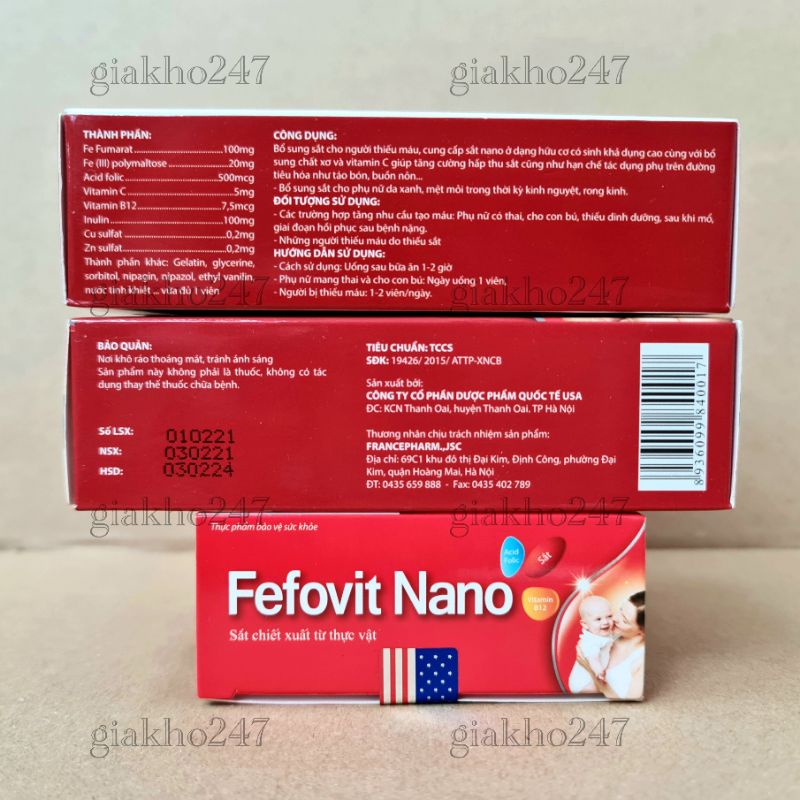 Fefovit Nano Bổ Sung Sắt, Tăng Cường Lưu Thông Máu Cho Phụ Nữ Mang Thai Hộp 30 viên