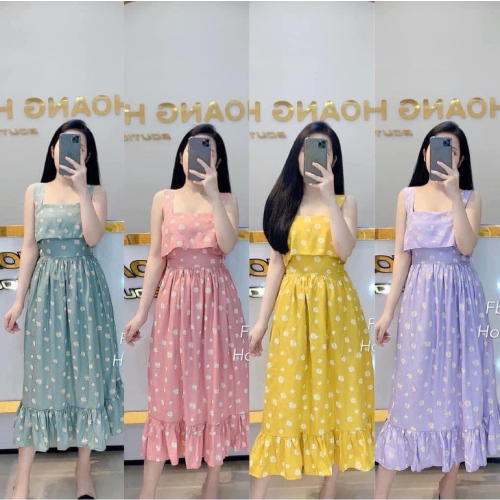 Đầm hai dây voan hoa đuôi cá bèo trước hở thắt nơ lưng điệu đà TTSA0495