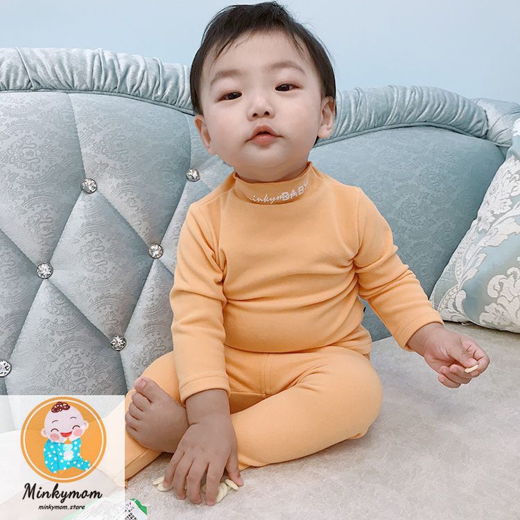 MINKYMOM Bộ Nỉ Dài Tay Cổ 3 Phân Quảng Châu Cao Cấp